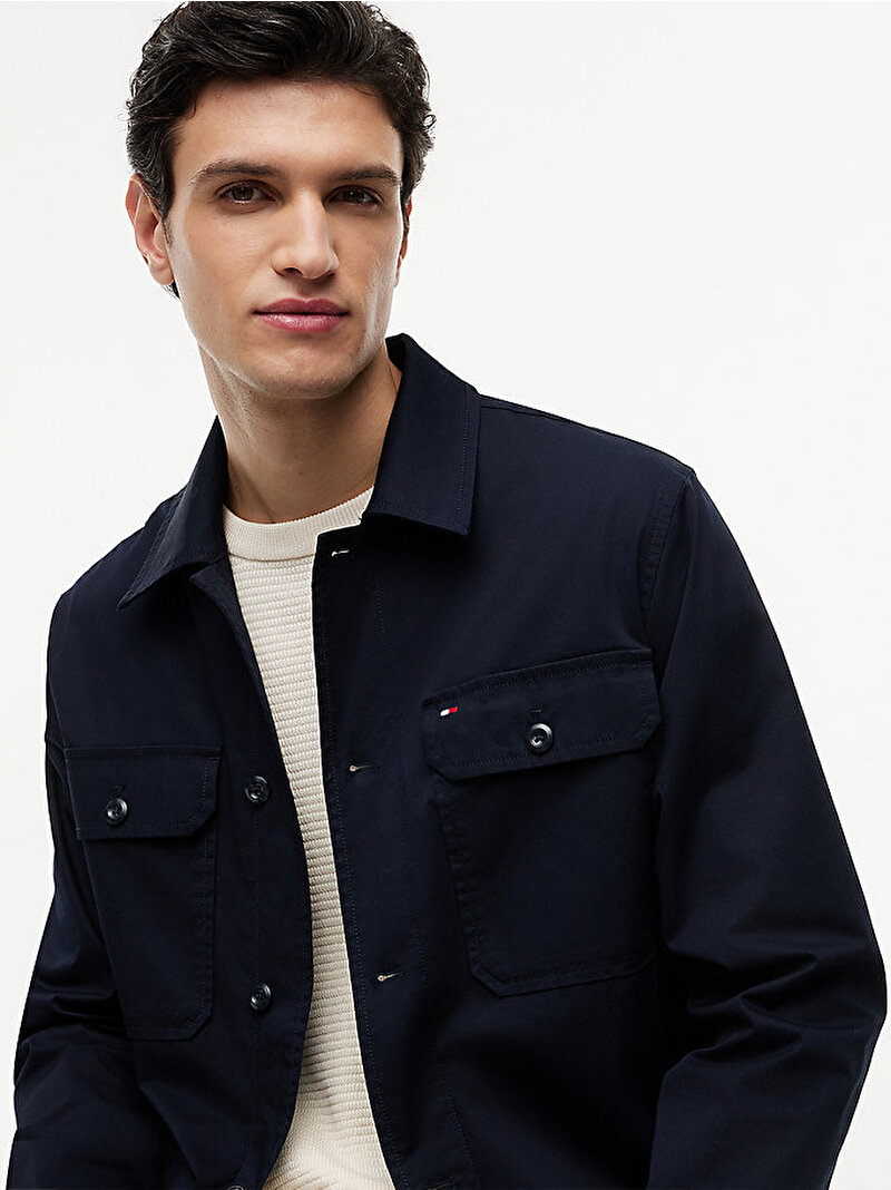 Erkek Cotton Blend Overshirt Ceket Lacivert MW0MW43471DW5