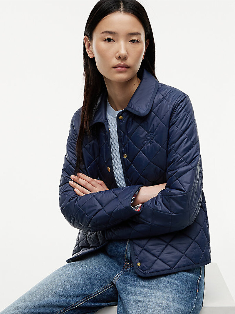 Kadın Padded Slim Puffer Mont Lacivert WW0WW50936C1G