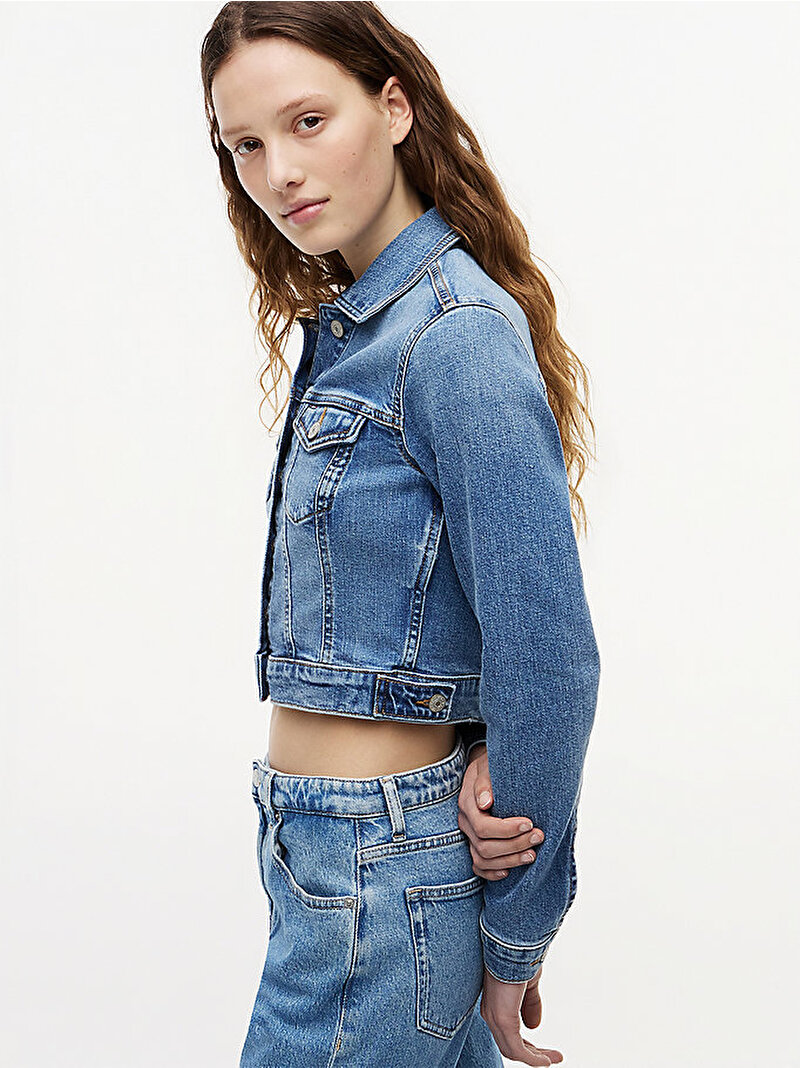 Kadın New Slim Trucker Denim Ceket Mavi DW0DW228981A5