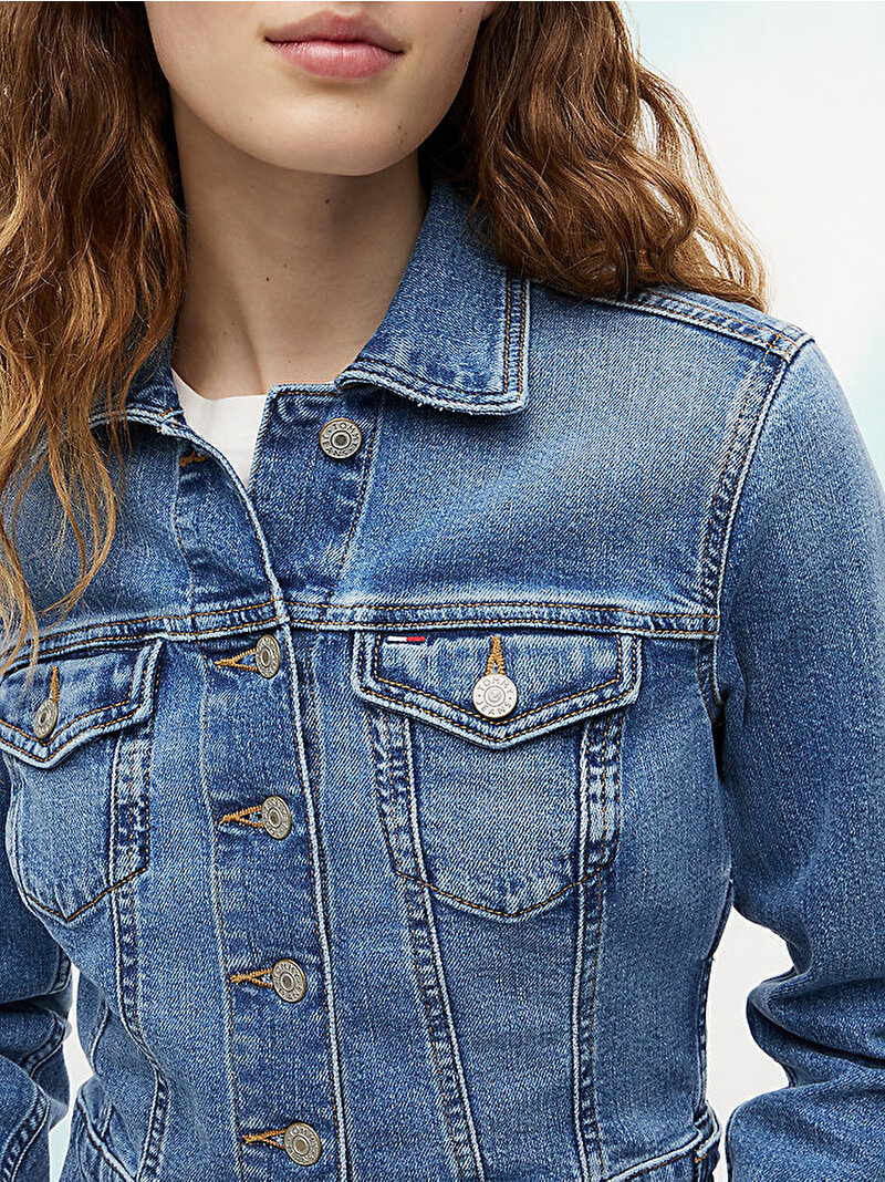 Kadın New Slim Trucker Denim Ceket Mavi DW0DW228981A5