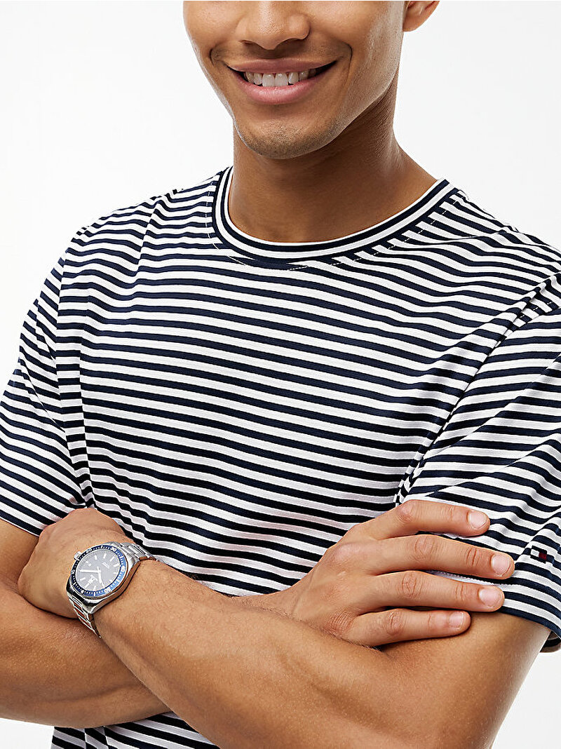 Erkek Mercerized Stripe T-shirt Lacivert MW0MW44320DCC