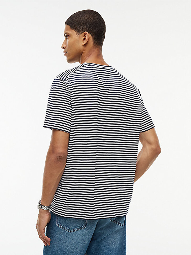 Erkek Mercerized Stripe T-shirt Lacivert MW0MW44320DCC