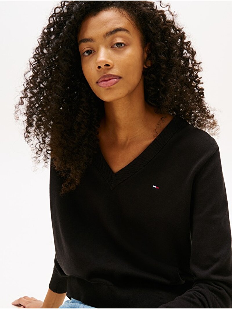 Kadın Tjw Essential Vneck Kazak Siyah DW0DW19888BDS