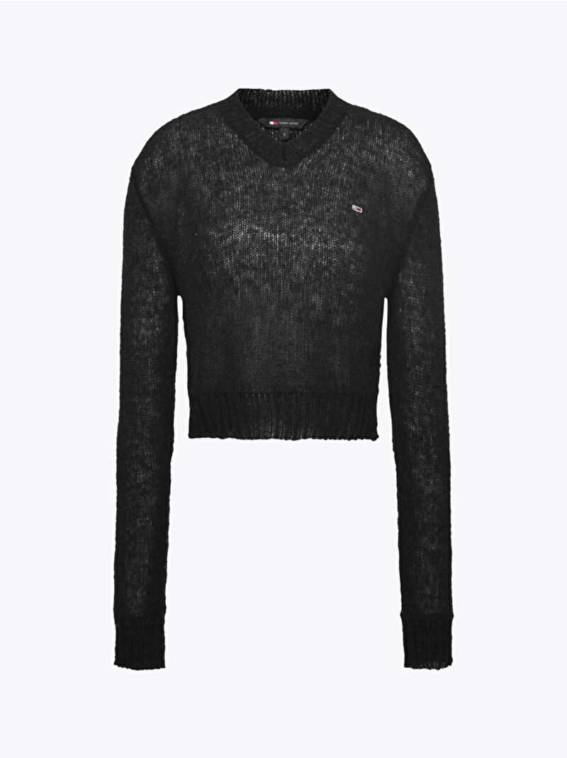 Kadın Tjw Open Knit V-Neck Kazak Siyah DW0DW20258BDS