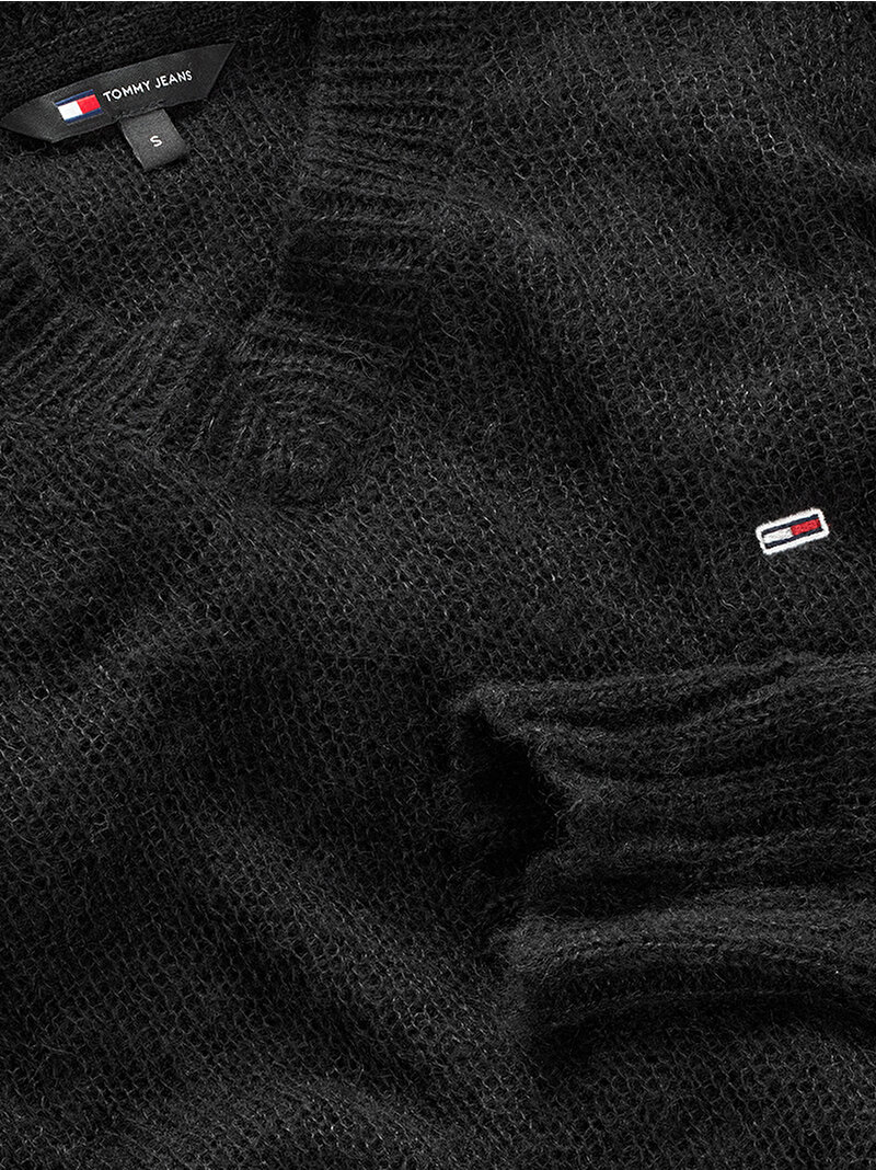 Kadın Tjw Open Knit V-Neck Kazak Siyah DW0DW20258BDS