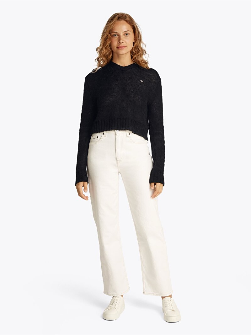 Kadın Tjw Open Knit V-Neck Kazak Siyah DW0DW20258BDS