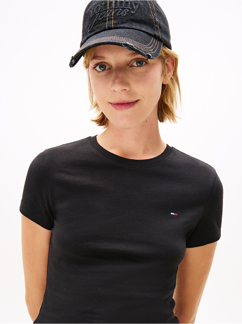 Kadın Tjw Slim C-Neck T-Shirt Siyah DW0DW20459BDS