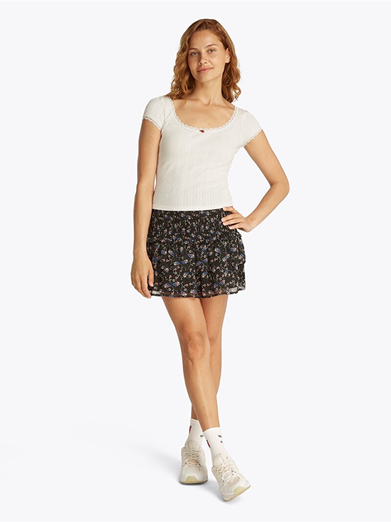 Kadın Tjw Slim Sh Pointell T-Shirt Ekru DW0DW20621YBL