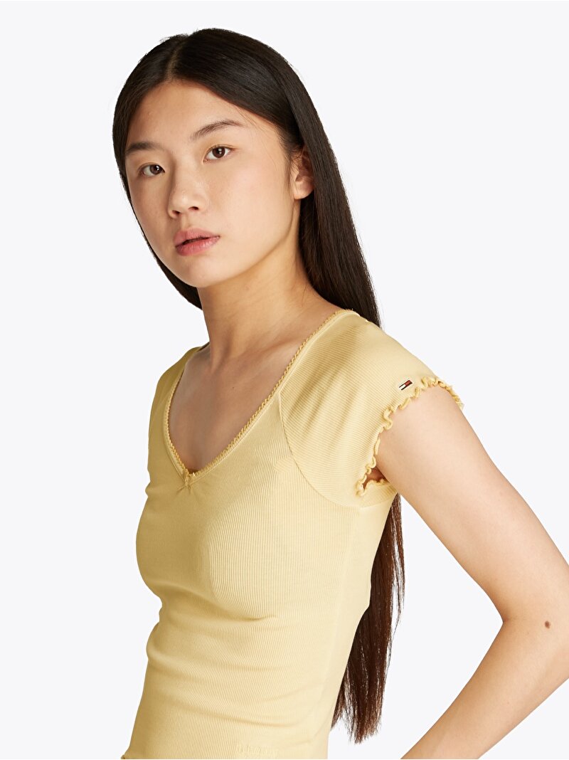 Kadın Tjw Slim Vneck T-Shirt Sarı DW0DW21349ZGA