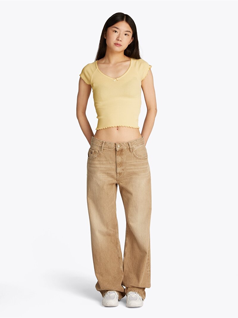 Kadın Tjw Slim Vneck T-Shirt Sarı DW0DW21349ZGA