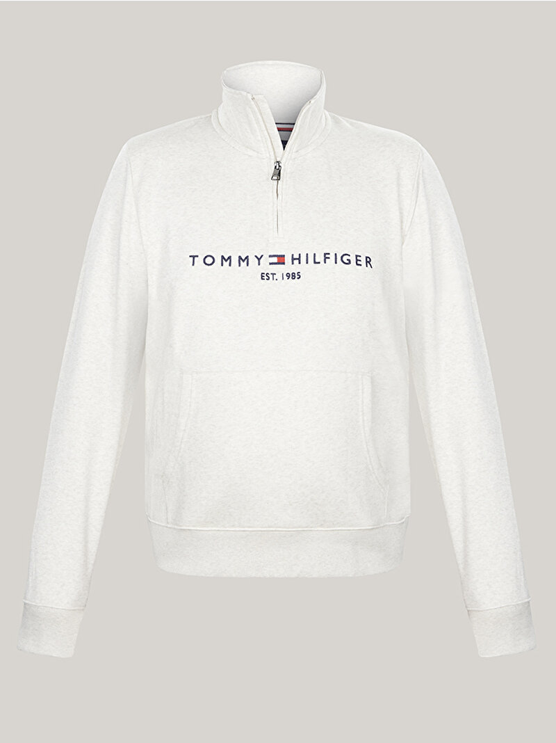 Erkek Tommy Logo Mockneck Sweatshirt Bej  MW0MW20954HCX