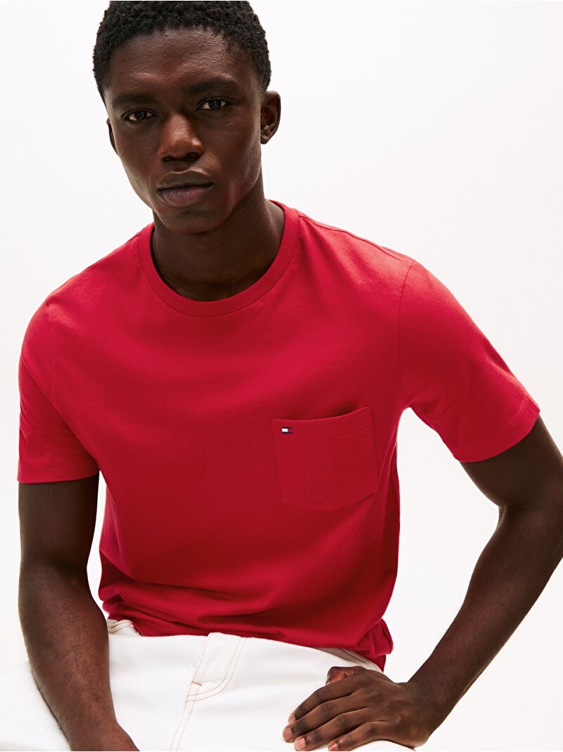Erkek Essential Solid Pocket T-Shirt Kırmızı MW0MW37283XLD
