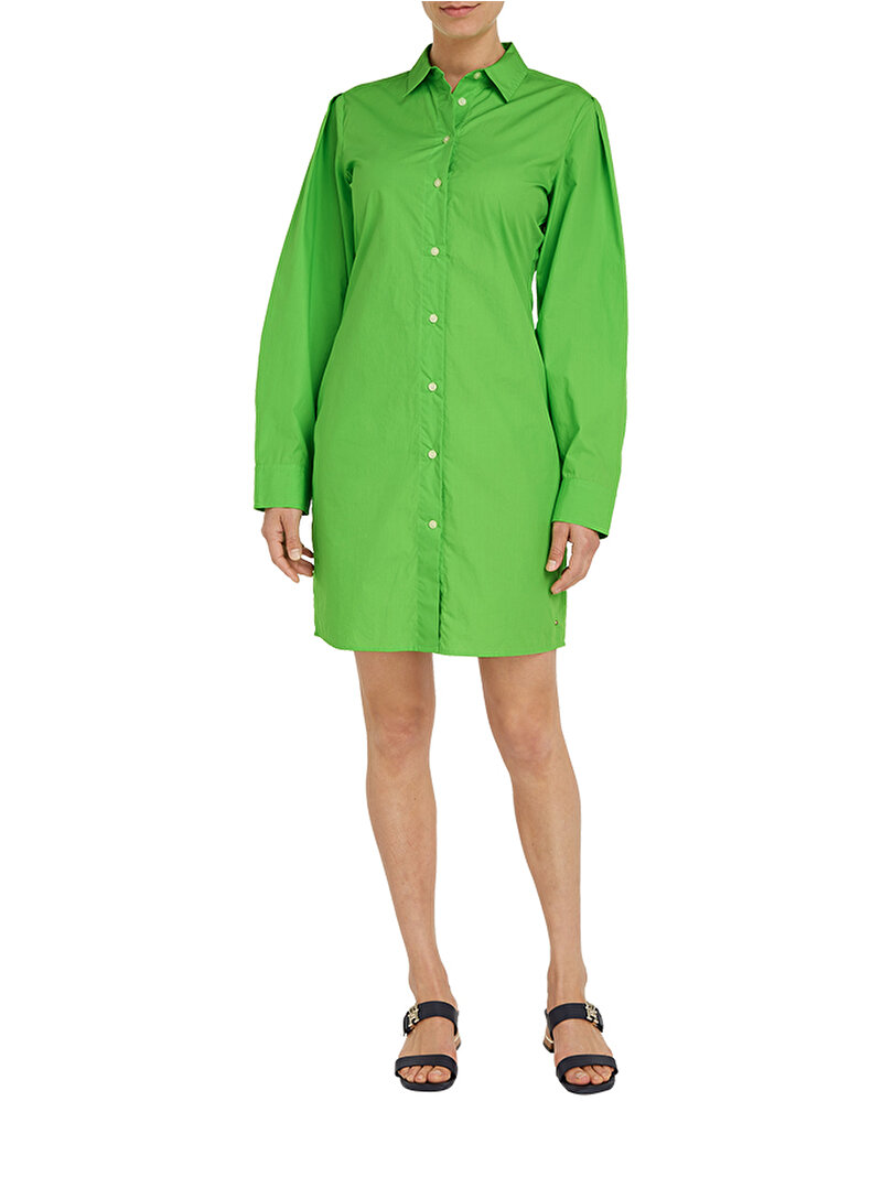 Kadın Organik Pamuk Poplin Gömlek Elbise Yeşil WW0WW37976LWY