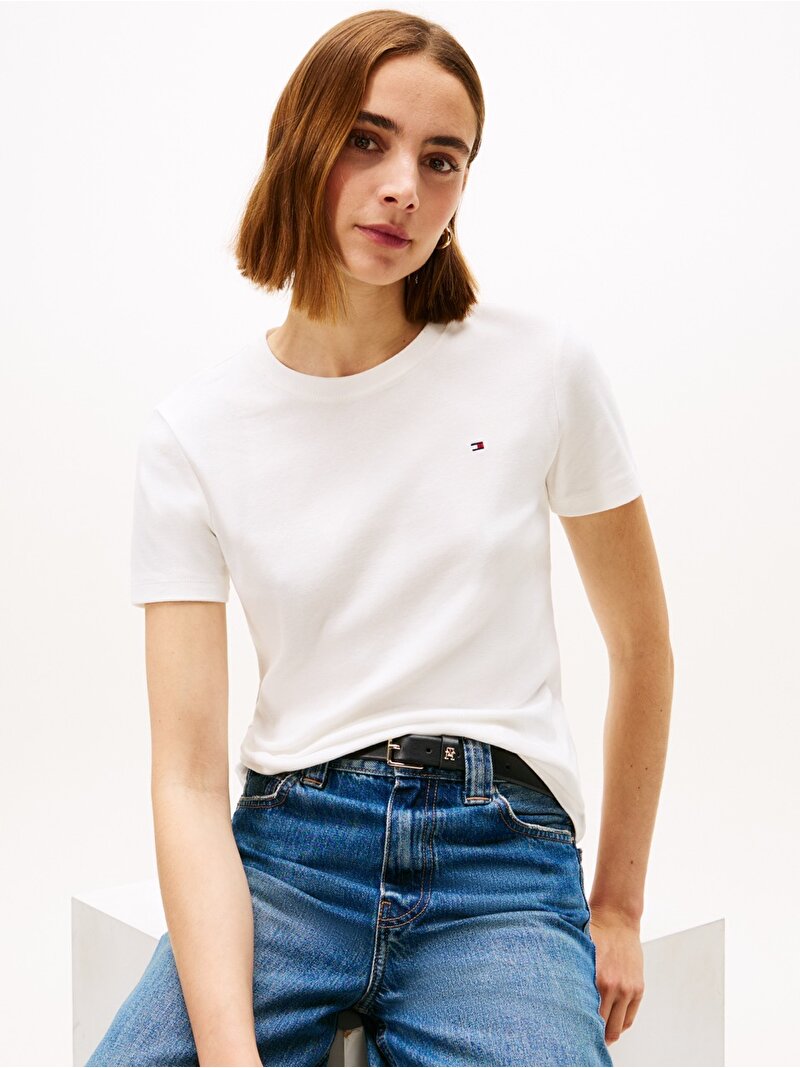 Kadın Slim Cody T-Shirt Ekru WW0WW40587YBL