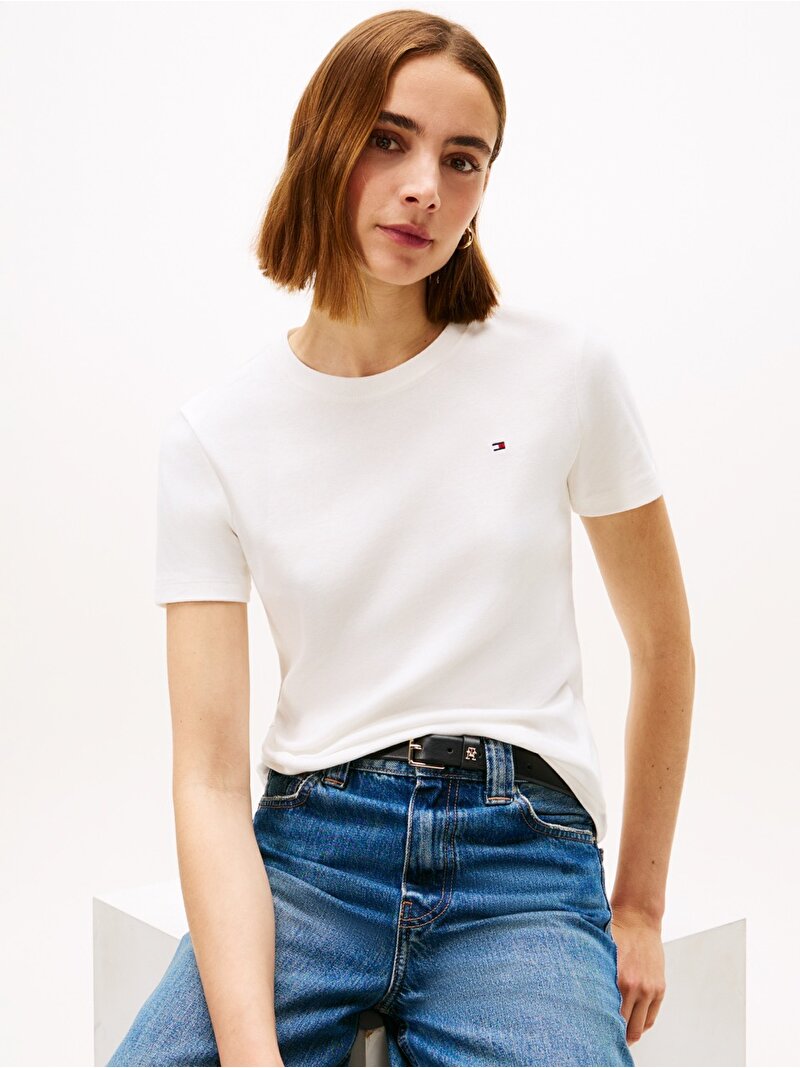 Kadın Slim Cody T-Shirt Ekru WW0WW40587YBL