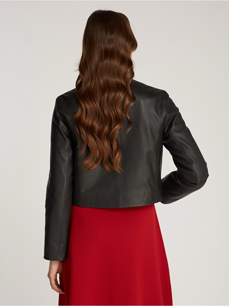 Kadın Crop Deri Ceket Siyah WW0WW43781BDS