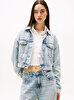 Kadın Oversize Crop Trucker Denim Ceket