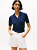 Kadın Rib Button Slim Polo Yaka Kazak
