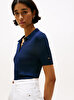 Kadın Rib Button Slim Polo Yaka Kazak