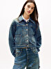 Kadın Pleated Trucker Denim Ceket
