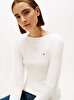 Kadın Slim Rib Boat Neck T-shirt