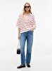 Kadın Mıltistripe Oversized Polo T-shirt