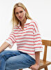 Kadın Mıltistripe Oversized Polo T-shirt