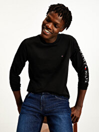 Erkek Organik Jarse Logolu Uzun Kollu Tisört