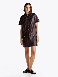 Kadın Leather Short Elbise