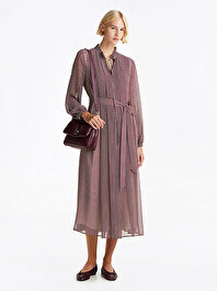 Kadın Ruffle Pleat Belted Elbise
