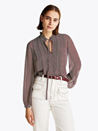 Kadın Ruffle Pleat Print Gömlek