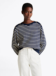 Kadın Gold Button Boat-Nk Sweatshirt