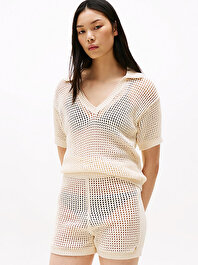 Kadın Polo Ss Crochet Bluz