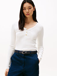 Kadın Slim Henley Scoop T-Shirt