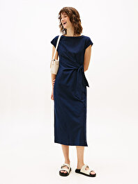 Kadın Knot Boat Neck Midi Elbise