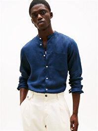 Erkek DC Band Collar Linen Gömlek
