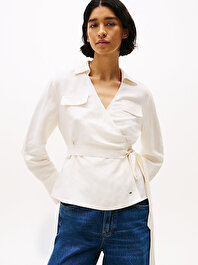Kadın Textured Linen Wrap Gömlek