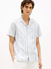 Erkek Striped Camp Collar Gömlek
