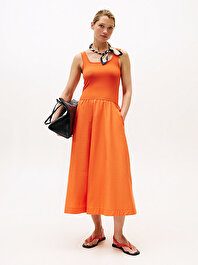 Kadın 5X2 Rib Midi Mix Fit&Flare Elbise