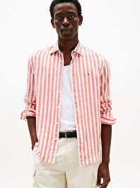 Erkek Linen Bengal Stripe Gömlek