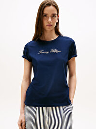 Kadın Lurex Script Regular C-Neck T-shirt