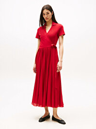 Kadın 1985 Pleated Polo Yaka Elbise