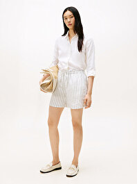 Kadın Linen Stripe Pull On Şort