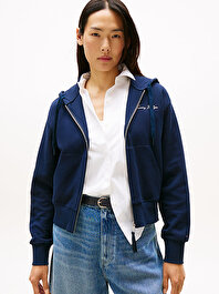 Kadın Script Regular Pique Zip Sweatshirt