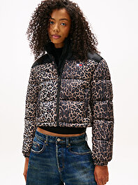 Kadın TJW Cropped Leopard Puffer Mont