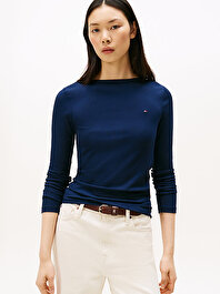 Kadın Slim Rib Boat Neck T-shirt
