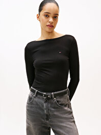 Kadın Slim Rib Boat Neck T-shirt