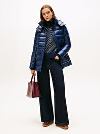 Kadın Gloss Down Waist Puffer Mont