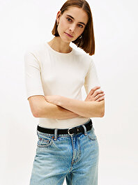 Kadın Slim Rib C-neck T-shirt