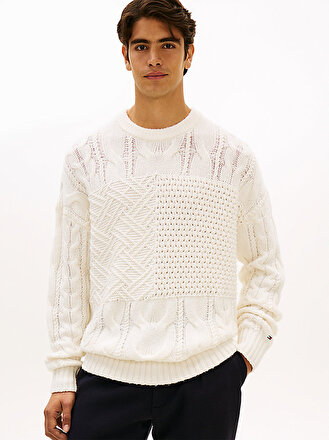 Erkek Aran Flag Cable Crew Kazak MW0MW42584Z00 | Tommy Hilfiger